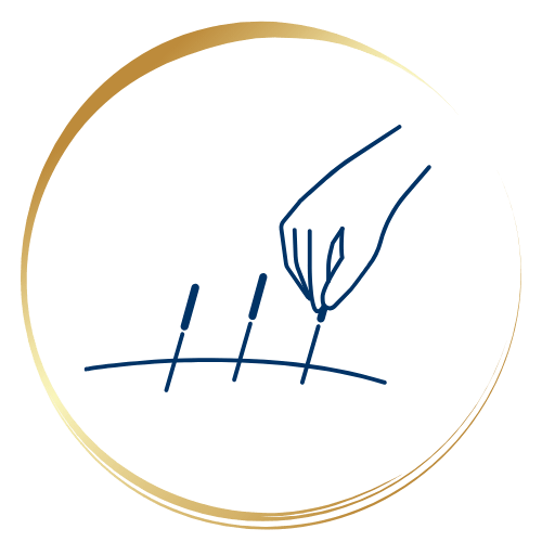 Graphic with three needles and a hand, symbolizing dry needling services